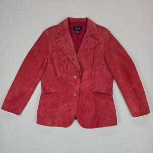 Vintage Mark Alan Red Leather Gemmed Blazer Sz L Y2K Indie Sleaze Rockstar Chic